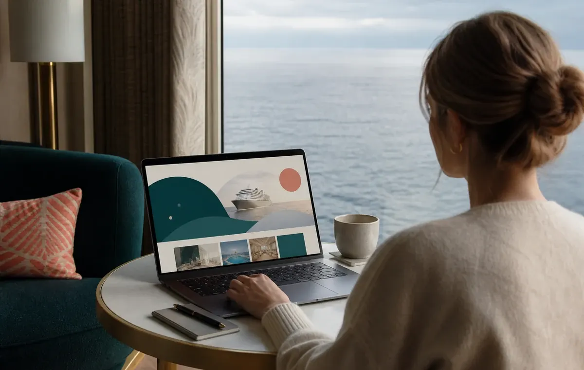 a traveller reviewing Norwegian Prima cruise options on a laptop