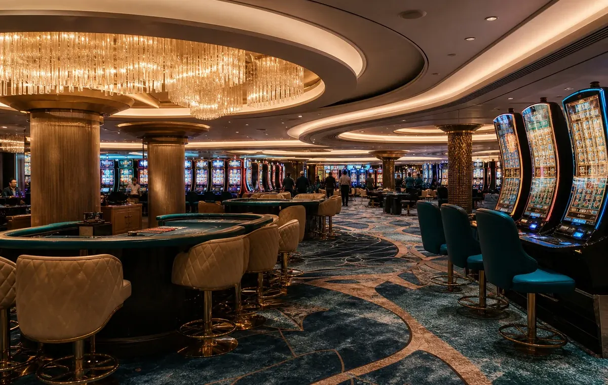 Norwegian Prima Casino showing slot machines and table-game areas