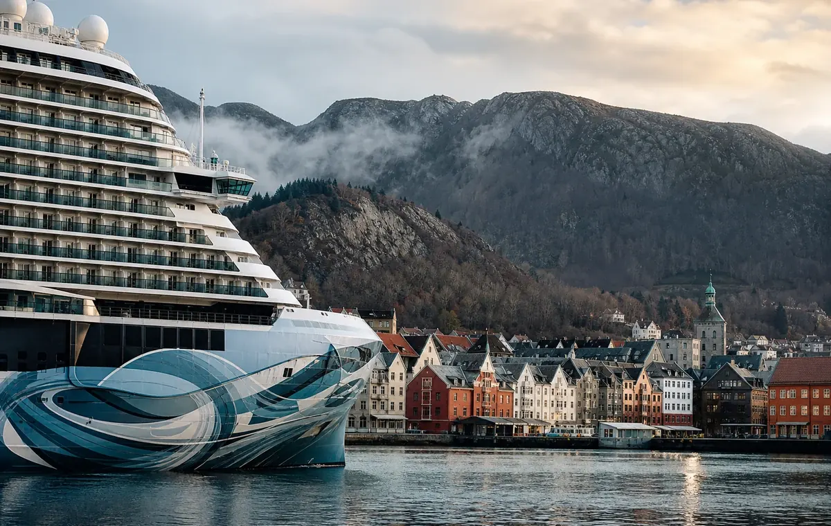 Norwegian Prima alongside a Northern European port