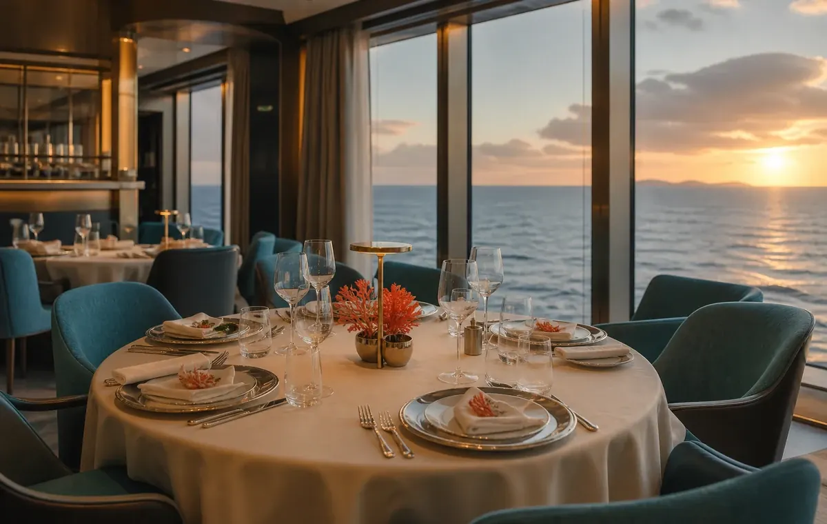 a dining table beside floor-to-ceiling windows in Hudson's
